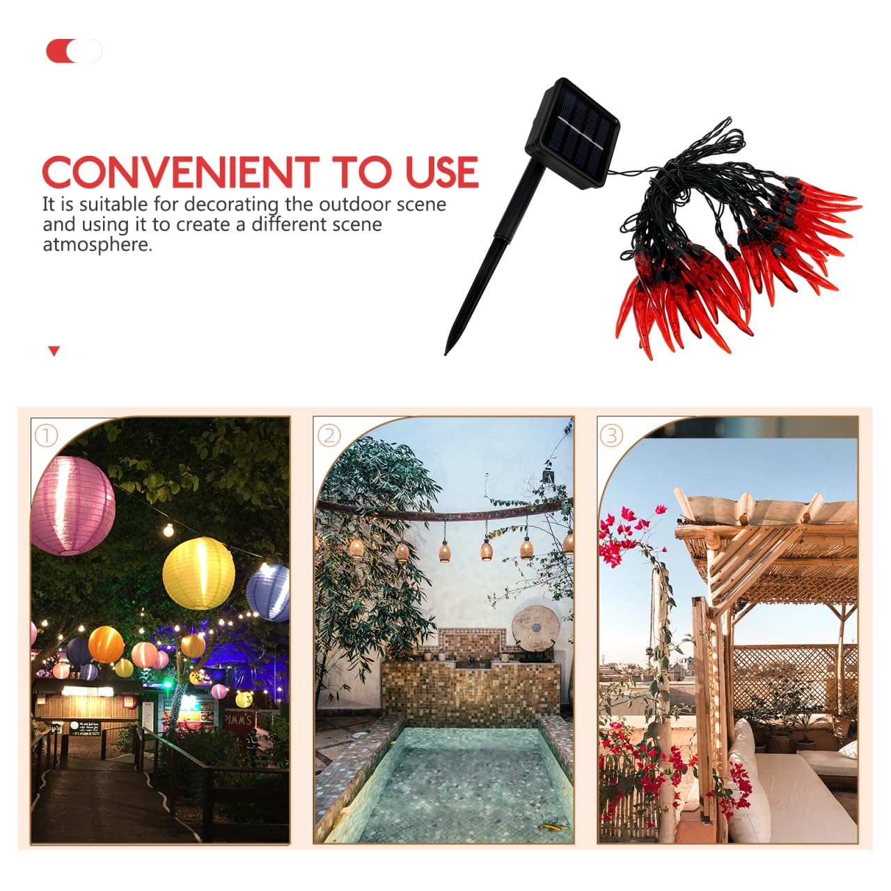 Hemobllo Solar Pepper String Lights, Red LED Outdoor Fairy Lights Waterproof & Automatic Charging for Garden, Patio, Party & Christmas Decor