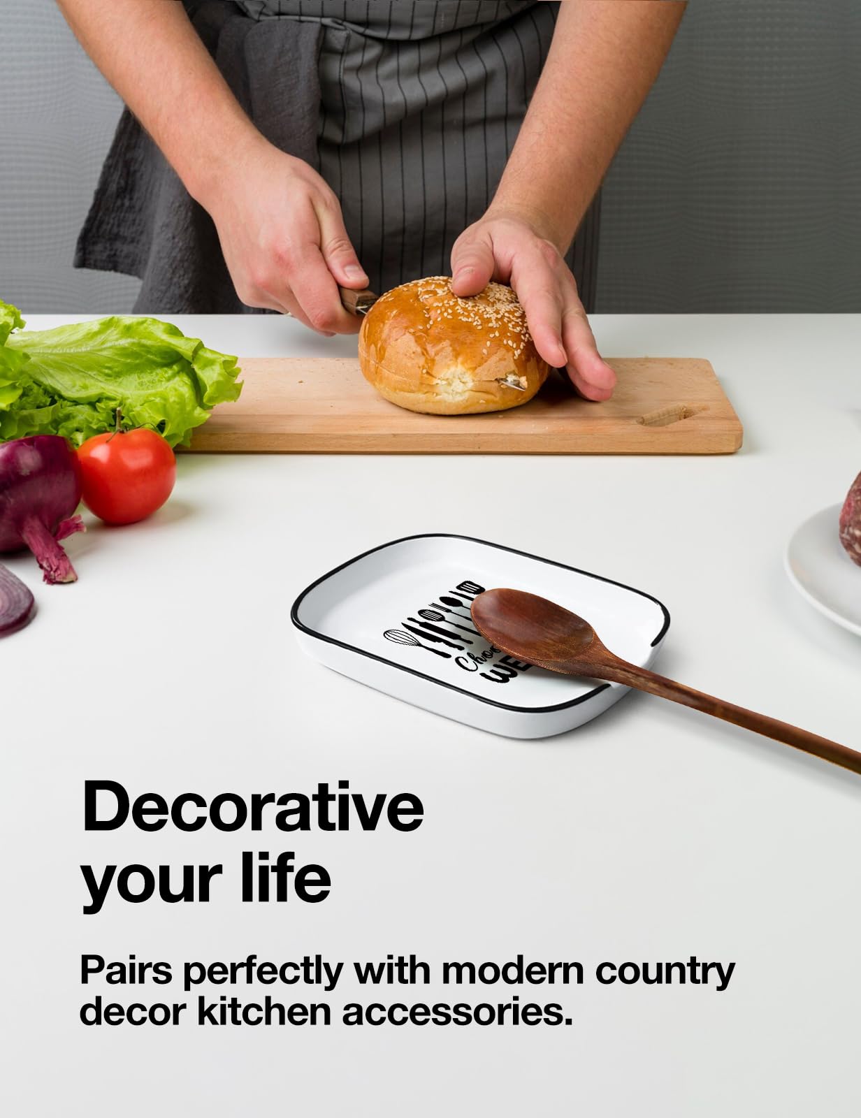 Funny Large Spoon Rest for Stove Top Kitchen Counter, Ceramic Spoon Holder Choose your Weapon, Farmhouse Kitchen Utensil Rest Decor Accessories for Cooking Lovers
