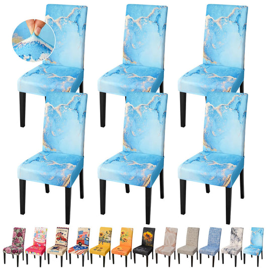 JQinHome Ink Art Painting Chair Covers for Dining Room Set of 6, High Stretch Removable Washable Parsons Chair Slipcover for Home Party Hotel Wedding Ceremony (Blue Marble,6PCS)