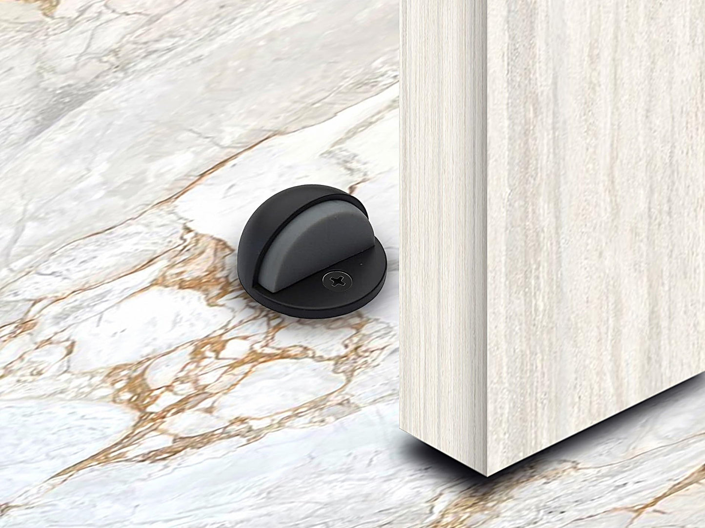 QCAA Low Dome Floor Door Stop, H 25.4 x Diameter 44.5mm, Zinc Die Cast, Matte Black, 2 Pack, Made in Taiwan