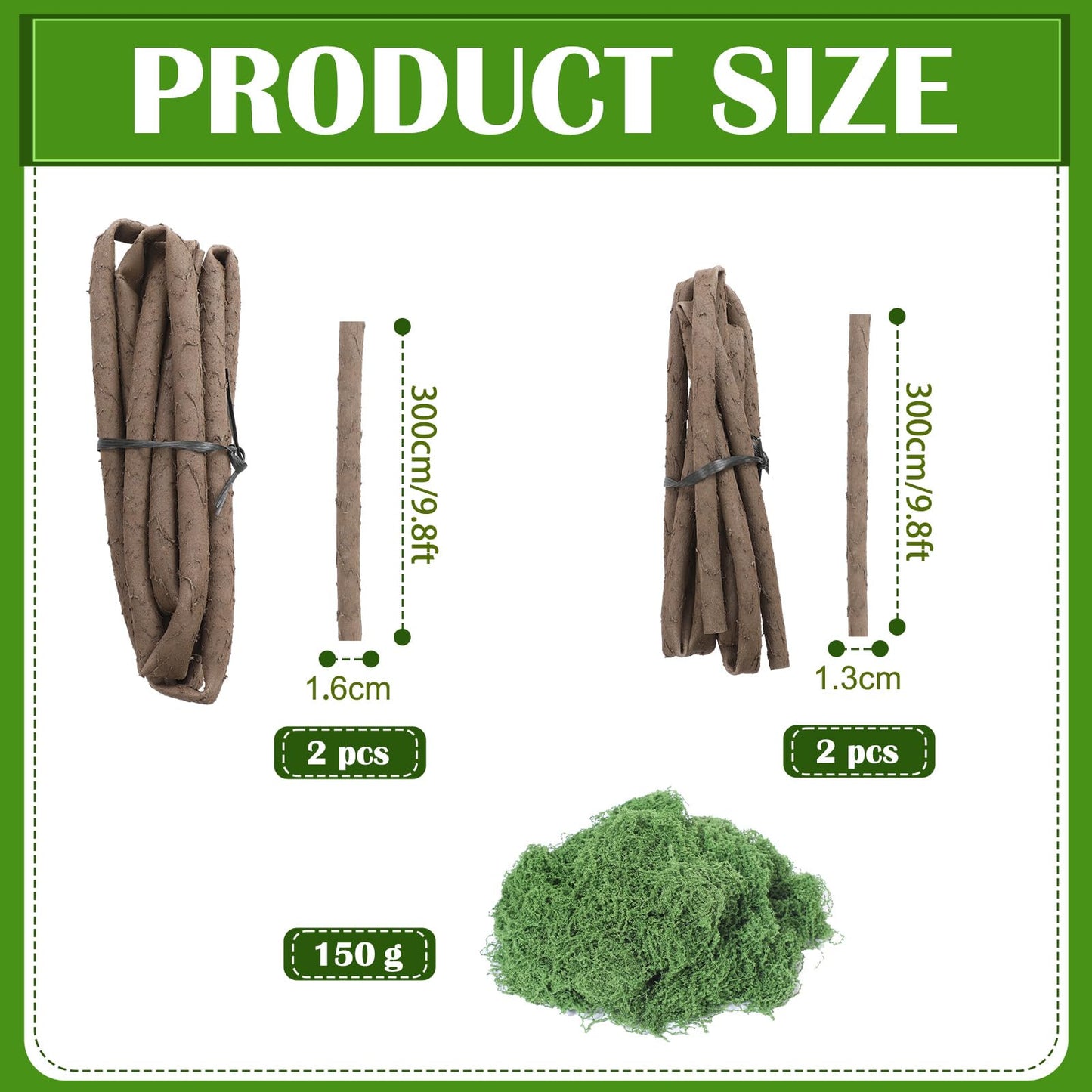 Janinka 4 Pcs 118in Large Bendable Artificial Tree Branches with Moss Enchanted Forest Decorations DIY Jungle Climber Vines Fake Moss Jungle Party Decor for Garden Landscape Reptile Habitat Decor