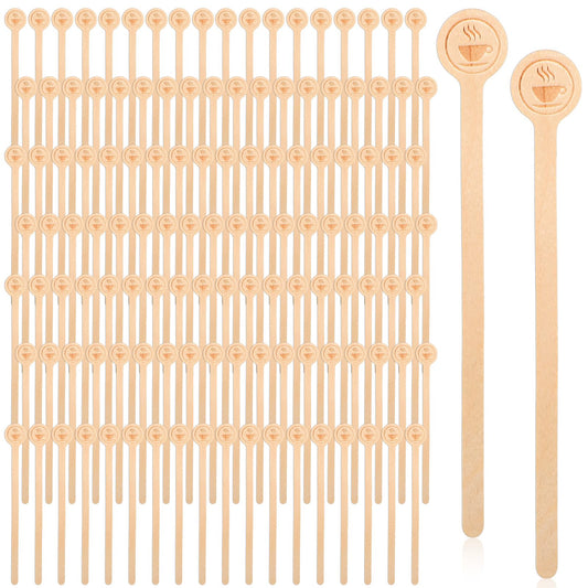 AOZUO 400 Pcs Wood Coffee Stirrers, 6 Inch Wooden Stir Sticks with Round Ends Disposable Coffee Mixer Stick Drink Sticks for Coffees Cocktails Milk Tea Honey Hot Chocolate