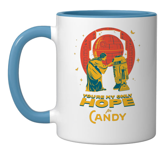 Star Wars Halloween Leia R2-D2 Youre My Only Hope for Candy Ceramic Mug, Blue/White