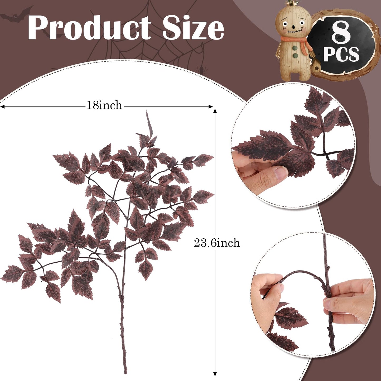 Hananona 8 Pcs Artificial Cimicifuga Leaf Spray, 23 in Faux Burgundy Fall Greenery Branch with Long Stems for Vase, Farmhouse Thanksgiving Autumn Centerpiece Halloween Decor (8, Chocolate, 23 in)