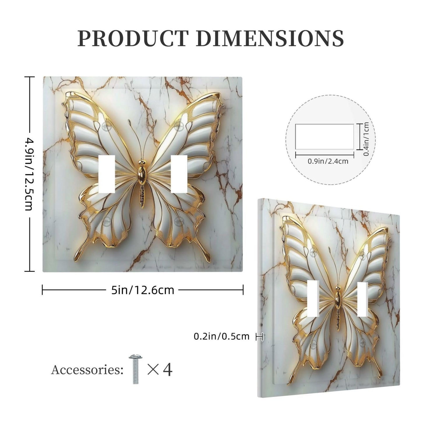 OILbiexn Decorative Light Switch Cover White Gold Abstract Modern Marble Butterfly 2 Gang Double Toggle Wall Plates Switch Plate Electrical Outlet Cover Decora Switch Plate for Bathroom Kitchen Decor