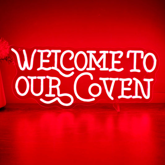 Welcome to Our Coven Red Neon Sign Witchy Room Decor Gothic Aesthetic Light Mystical Gift USB Powered with Dimmer for Bedroom Home Party Wall Decor