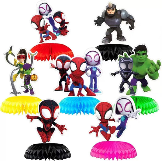 7Pcs Spide and His Friends Honeycomb Table Centerpiece, Cartoon Birthday Party Supplies Table Decorations for Kids Party Decorations