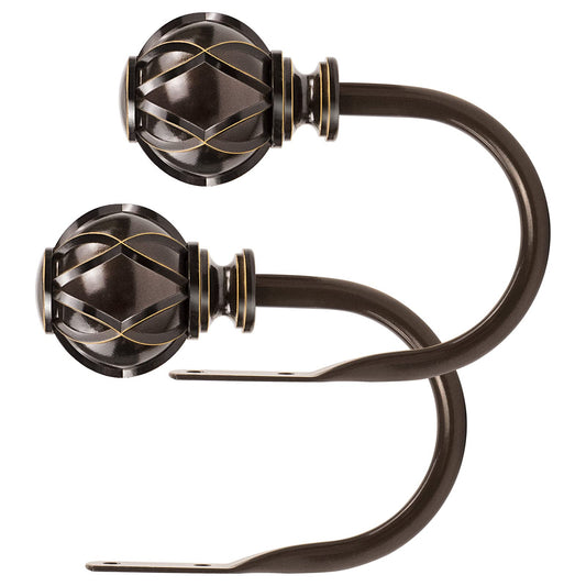 KAMANINA Decorative Curtain Drapery Holdbacks, Curtain Tiebacks Hooks with Screws Wall Mounted, Netted Texture Finials for Drapes Window Home Decoration, Bronze (1 Pair/2 Pack), Small