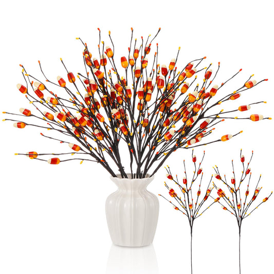 Yuxung 8 Pcs 20 Inch Halloween Candy Corn Artificial Stems Berry Spray with Fake Candies for Halloween Party Spooky Decoration, Faux Twigs and Branches for Vases Arrangement for Fall Season