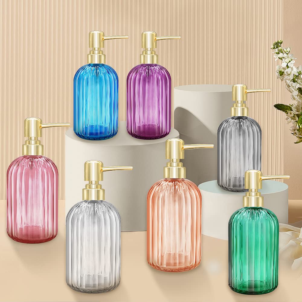 Soap Dispenser - 2 Pack 14 Oz Kitchen Soap Dispenser with Pump, Bathroom Transparent Soap Dispenser Bottle for Hand Soap, Dish Soap or Lotion (Pink)