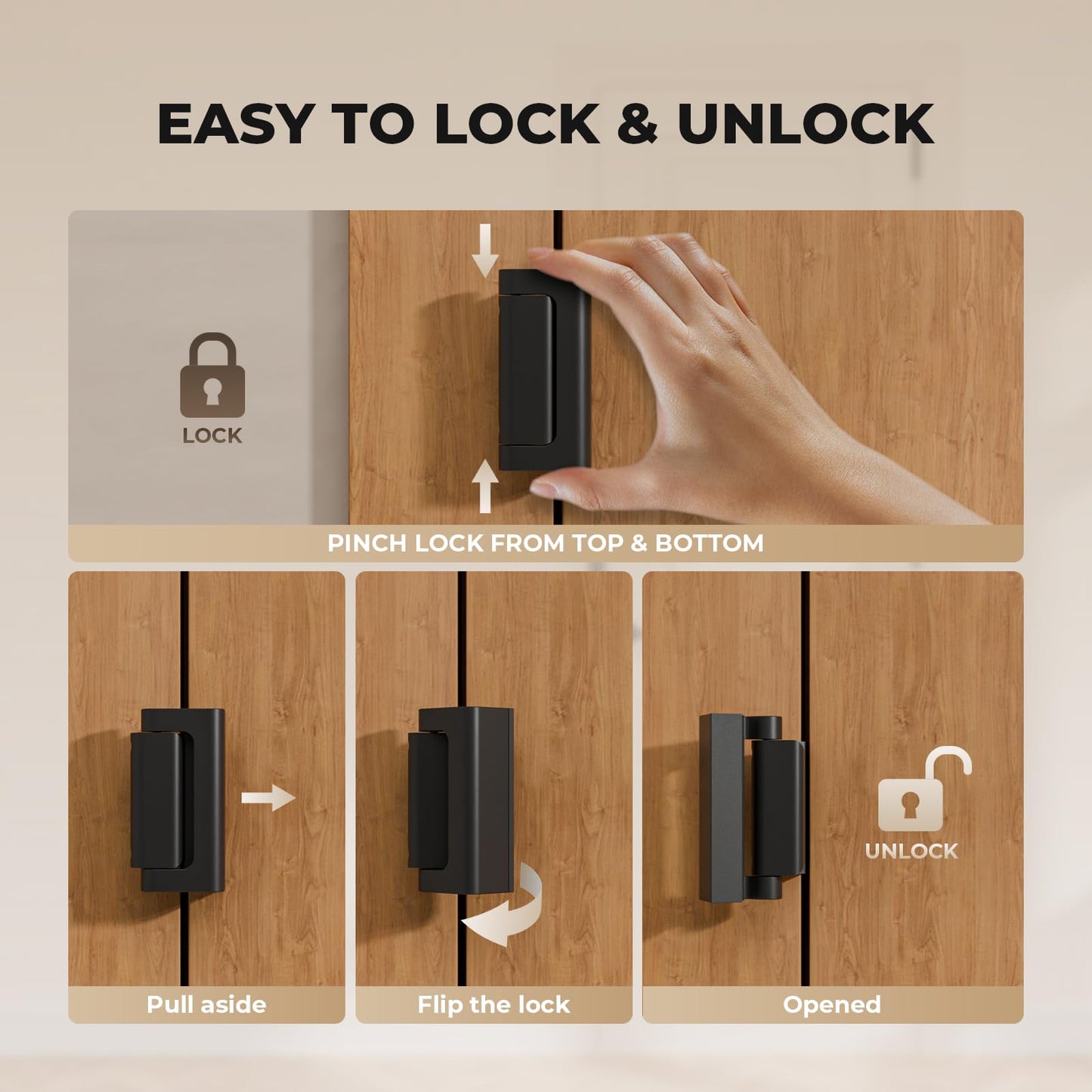 Steinwhale 3 Pack Home Security Door Reinforcement Lock, Childproof Safety Door Lock Latch Stopper, Removable Screw-Mounted, Prevent Home Unauthorized Entry, Aluminum Construction, Withstands 800 lbs