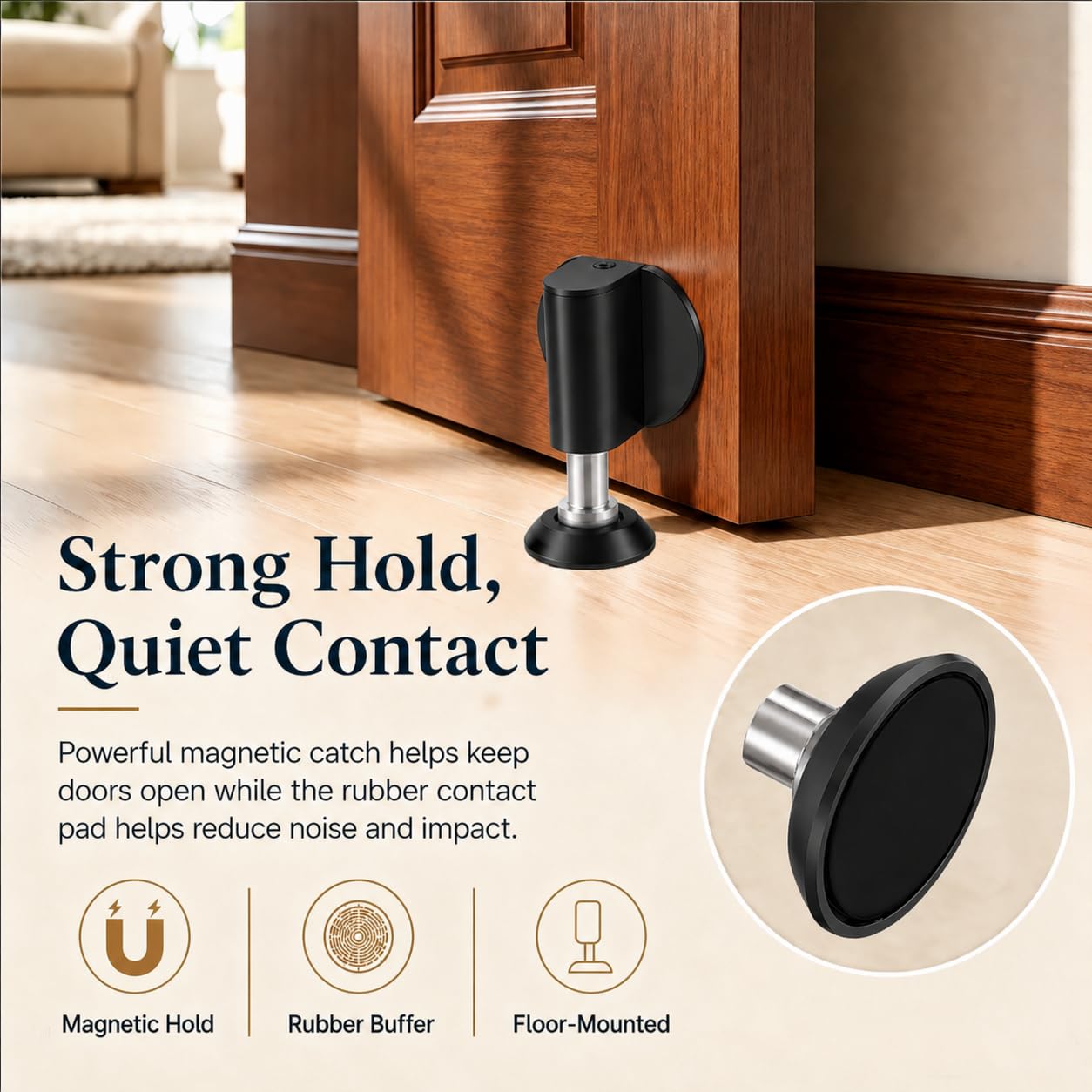 Magnetic Door Stopper for Bottom of Door with Magnetic Door Stop in Black