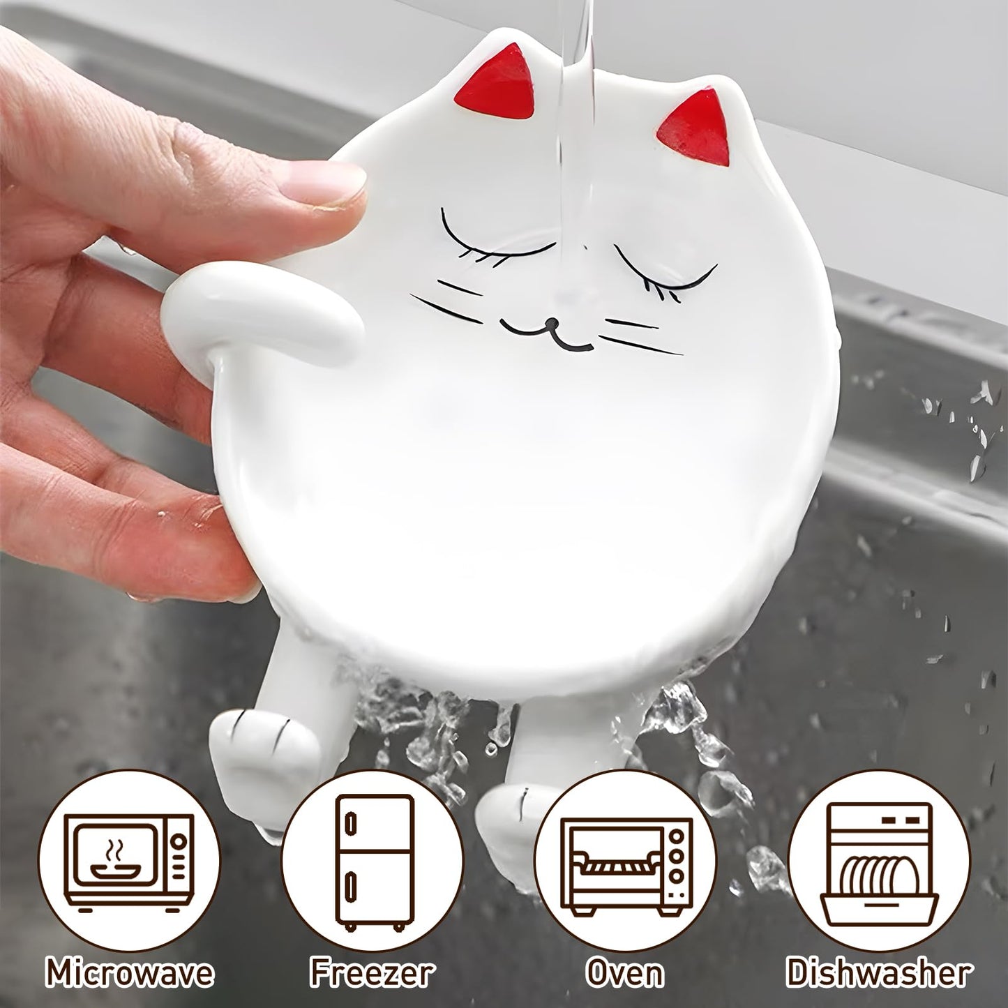 TBWHL Cute Spoon Rest 2PCS, Cat-Shaped Ceramic Spoon Rest for Kitchen Counter Stove Top with Lid Holder, Kitchen Spoon Holder for Coffee Spoon (Red & Yellow)