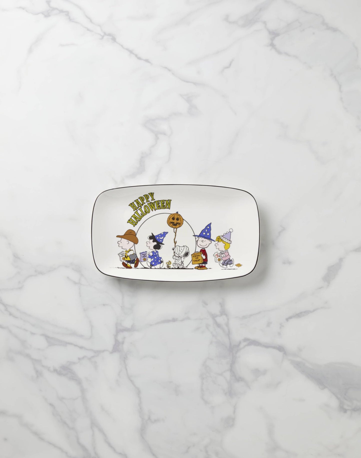 Lenox Serveware, The Great Pumpkin Hors D'Oeuvres Tray, Porcelain Tray, Halloween Decor Indoor, Hand Wash Only, Featuring Peanuts Design, Snoopy, Halloween Party Supplies (1 Piece, 13.75 x 7.75-Inch)