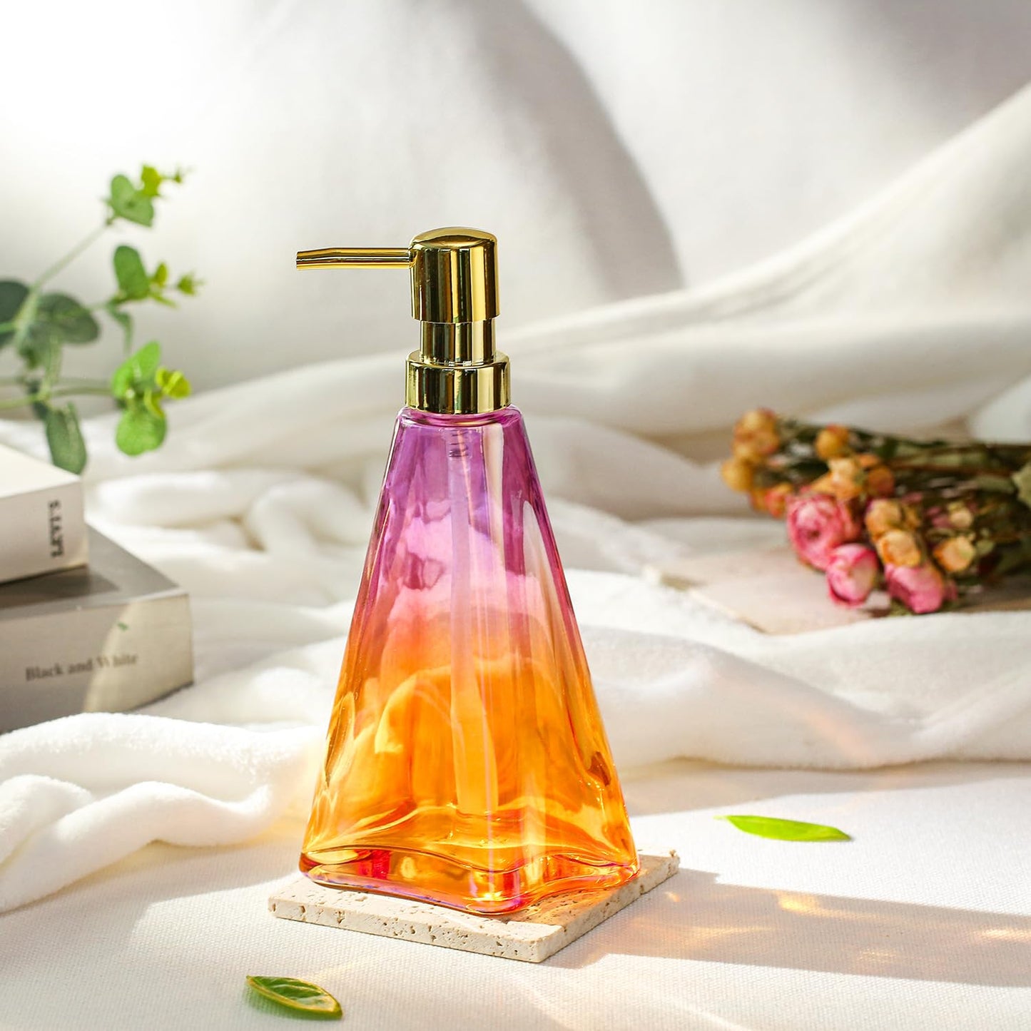 YunNasi Soap Dispenser with Pump, Refillable Liquid Hand Soap Dish Soap Dispensers for Bathroom Counter, Kitchen Sink (PurpleOrange)