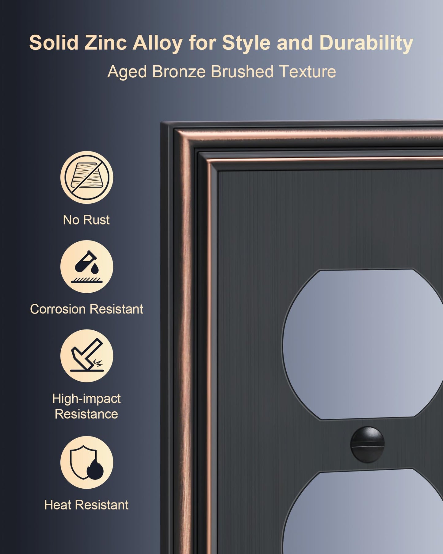 6-Pack Single Duplex Outlet Cover Plate, Decorative Aged Bronze Switch Plates and Outlet Covers, Metal Wall Plates for Electrical Outlets, 1 Gang Receptacle Cover, Corrosion Resistant