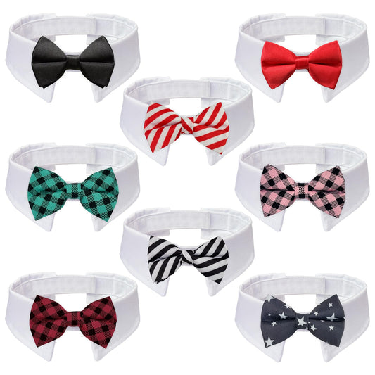 Bow Ties for Dogs, KOOLMOX 8PCS Adjustable Tuxedo Dog Collar Sewed with Dog Bow Ties for Small Dogs Cats Puppy Bow Tie Wedding Valentine's Graduation Tux Outfit Halloween Costumes