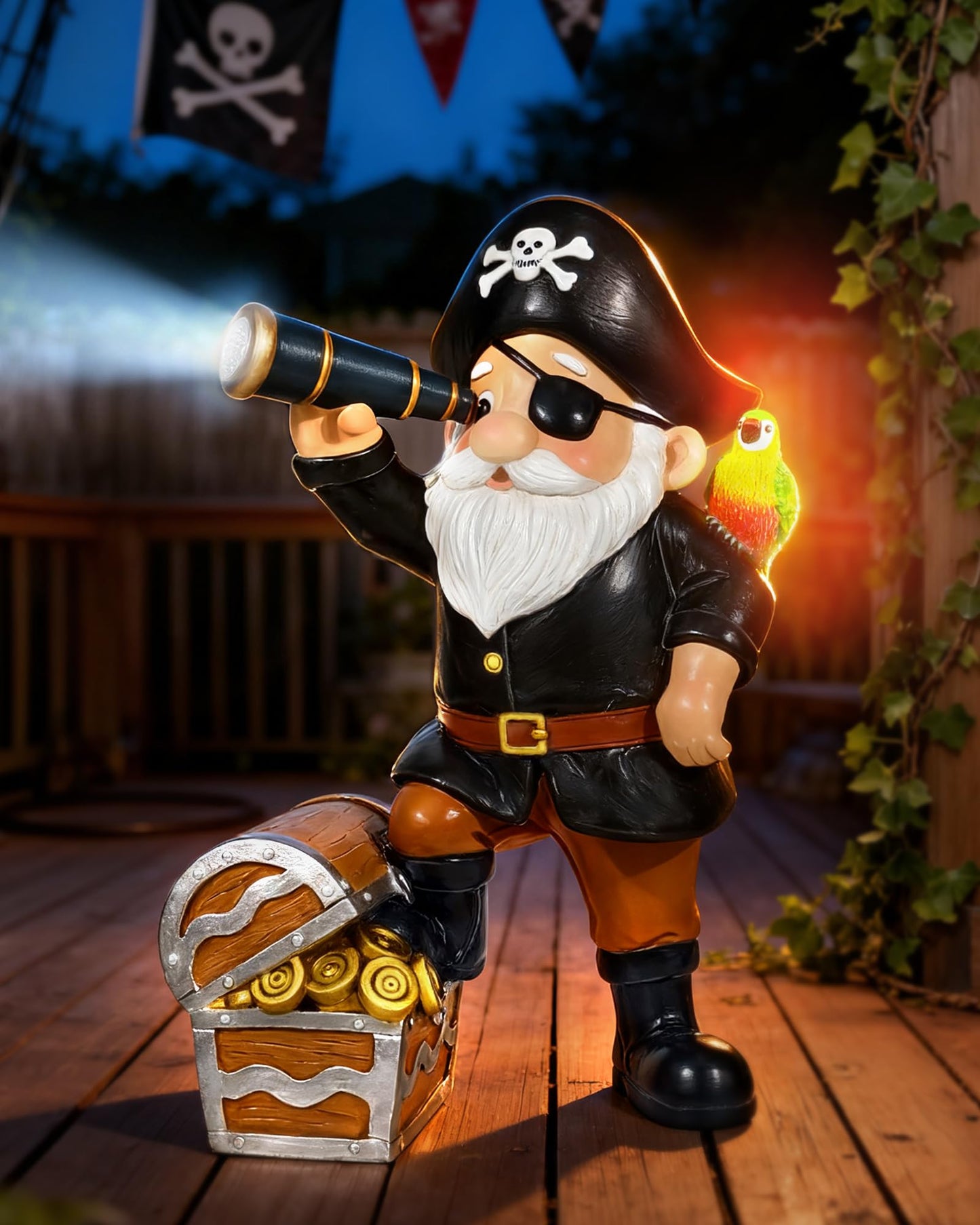 Miggley Pirate Gnome Solar Garden Statue Outdoor Figurine Decor Lights