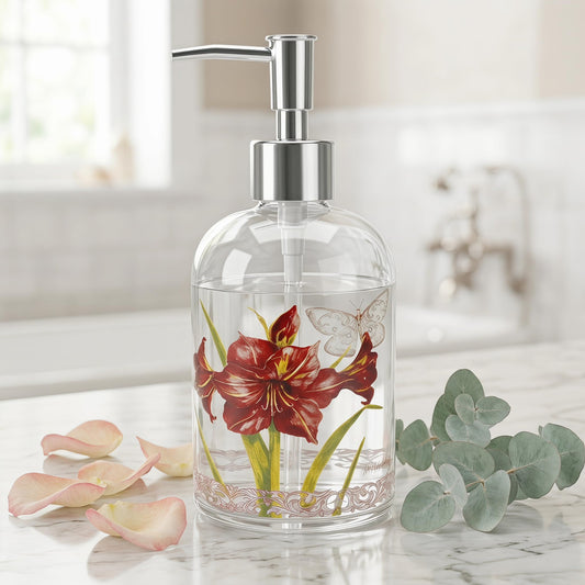 Topadorn 17oz Glass Soap Dispenser with Pump, Refillable Hand & Dish Soap Dispenser, Vintage Floral Bathroom Soap Dispenser for Kitchen, Bathroom Counter & Lotion