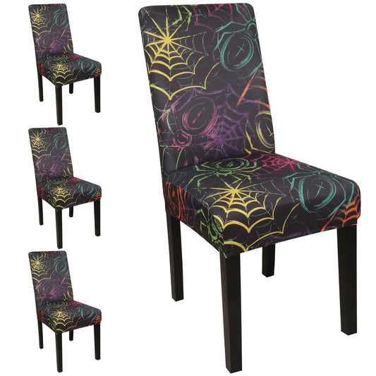 JQinHome Spider Halloween Chair Slipcover,Web Black Chair Covers Set of 4, High Stretch Washable Chair Protector Cover for Dining Room, Kitchen,Home Party,Wedding Ceremony(Spider,4PC)