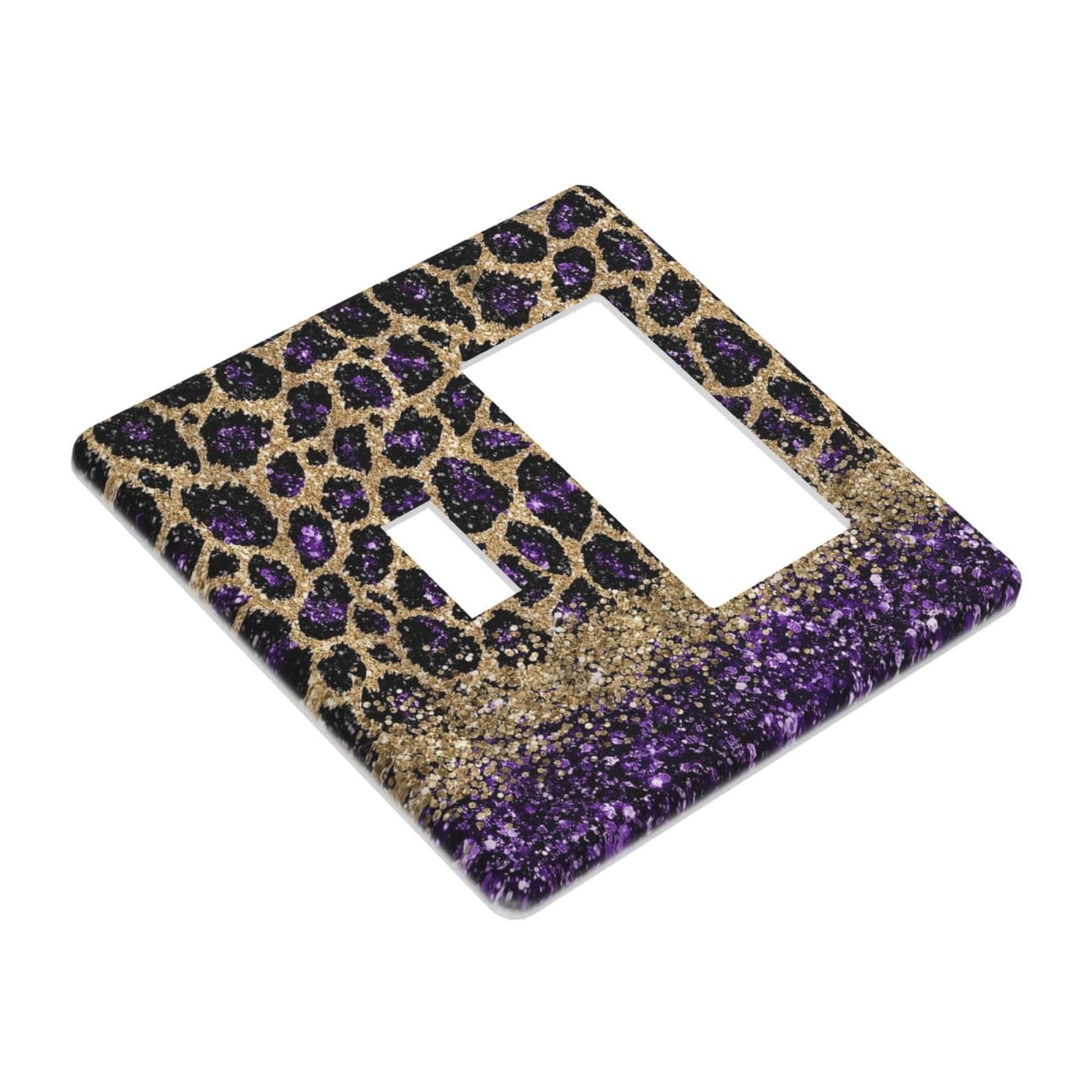 Purple Leopard Glitter Print Wild Animal Skin Texture Outlet Covers 1 Toggle 1 Rocker Combination Decorative Wall Plate Electrical Switch Plates Light Switch Cover Plate for Bedroom Living Room Decor