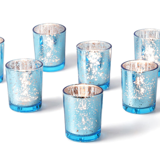 Homemory 24 Pcs Blue Votive Candle Holders, Mercury Glass Candle Holder, Tealight Candle Holders for Table Centerpieces, Baby Shower, Party, Anniversary, Wedding, Home Decor, Halloween, Christmas