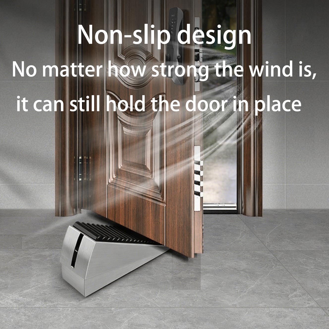 Extra Strong Grip Door Stopper - Heavy Duty Tall Metal Door Wedge with Spring Rubber Tip for Wood, Security & Office Doors (6, Silver)