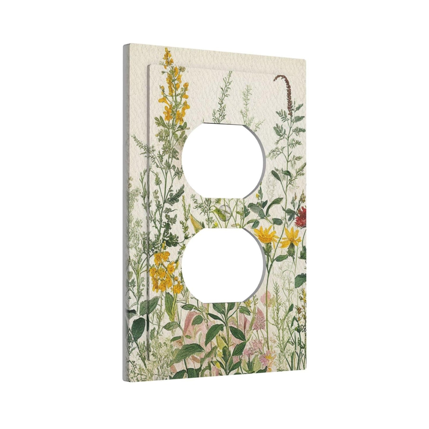 Yamxbfa Decorative Outlet Covers Rustic Beige Wildflower Green Plants Yellow Floral 1 Gang Duplex Light Switch Cover Plate Wall Plates for Electrical Outlets Electrical Switchplate Face Plate