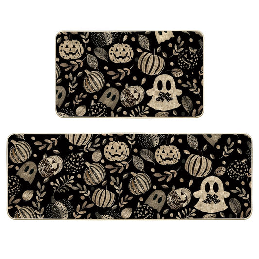 Artoid Mode Ghosts Boo Pumpkin Leave Halloween Kitchen Mats Set of 2, Low-Profile Home Decor Kitchen Rugs for Floor - 17x29 and 17x47 Inch