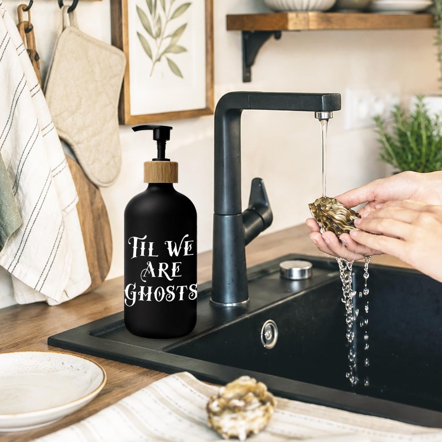 Stelloriellea Gothic Halloween Black Glass Soap Dispenser with Pump