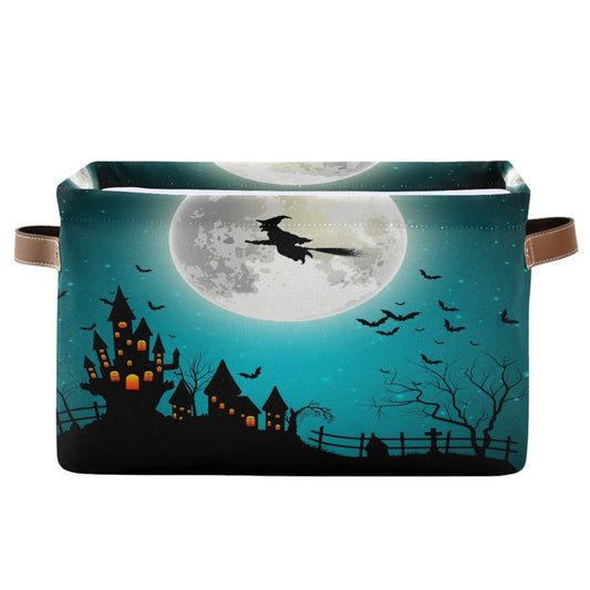 AUUXVA Storage Basket Halloween Witch Moon Castle Storage Cube Box Durable Canvas Collapsible Toy Basket Organizer Bin with Handles for Shelf Closet Bedroom Home Office