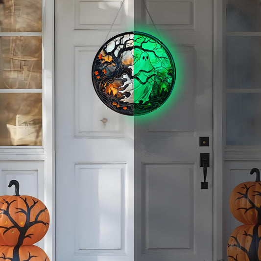 Halloween Ghost Decorations Indoor, Halloween Wreath Decor, Acrylic Hanging Decorations for Front Door, Garden, Bathroom Gifts Indoor Outdoor (Ghost)
