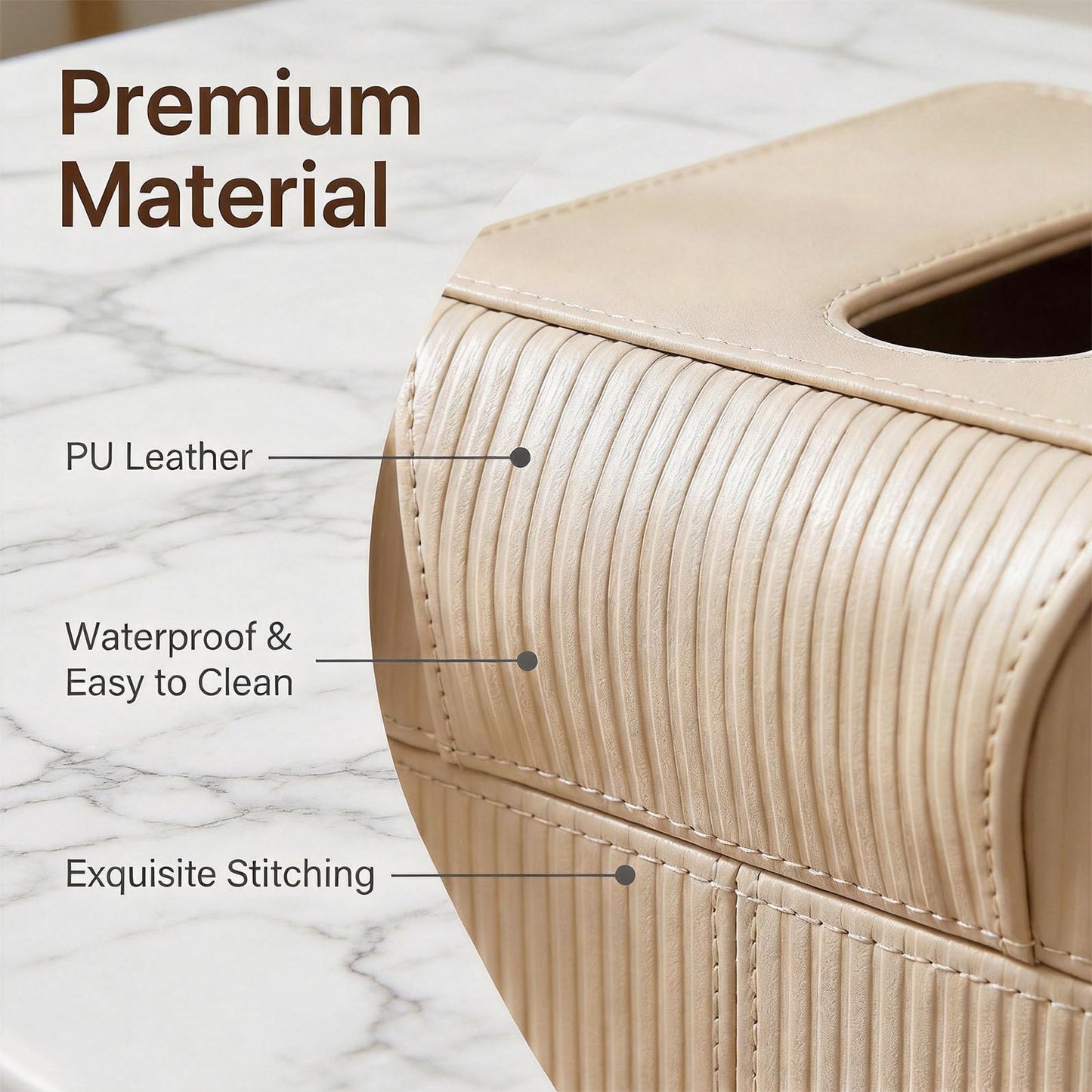 Tissue Box Cover Square with Magnetic Closure, PU Leather Tissue Box Holder for Bathroom NightStands Livingroom, Decorative Modern Square Tissue Holder