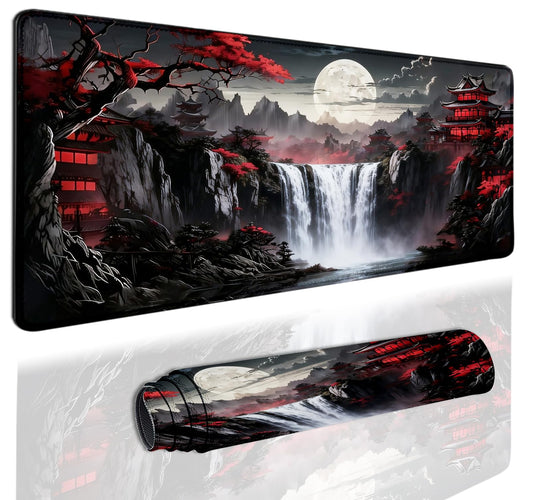 Extended Gaming Mouse Pad 31.5 x11.8 inch, Large Non-Slip Rubber Desk Mat for Gamers, Waterproof Smooth Surface for Precise Mouse Control, Washable Computer Keyboard Pad (Japanese Moon Landscape)