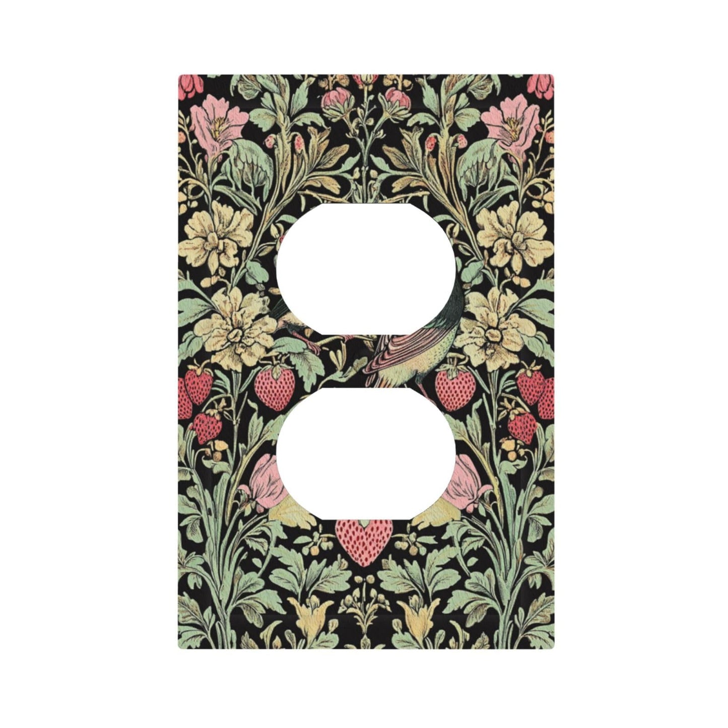 VGHOKO Decorative Outlet Covers with Retro Floral Birds & Strawberries William Morris Style Design 1 Gang Duplex Light Switch Cover Plate Unique Wall Plates Switchplate Cover for Victorian Home Decor