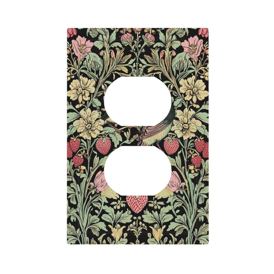VGHOKO Decorative Outlet Covers with Retro Floral Birds & Strawberries William Morris Style Design 1 Gang Duplex Light Switch Cover Plate Unique Wall Plates Switchplate Cover for Victorian Home Decor