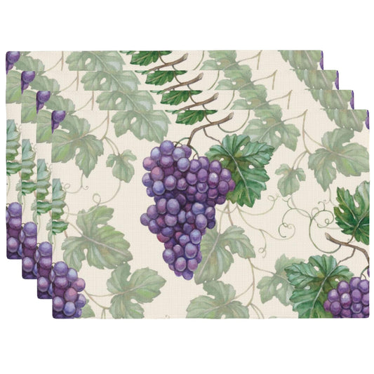 Watercolor Grapes Placemats Set of 4 Spring Summer Sweet Fruit Table Mats Washable Purple Farmhouse Botanical Heat Resistance Place Mat for Home Party Kitchen Dining Table Decoration 12x18 Inch