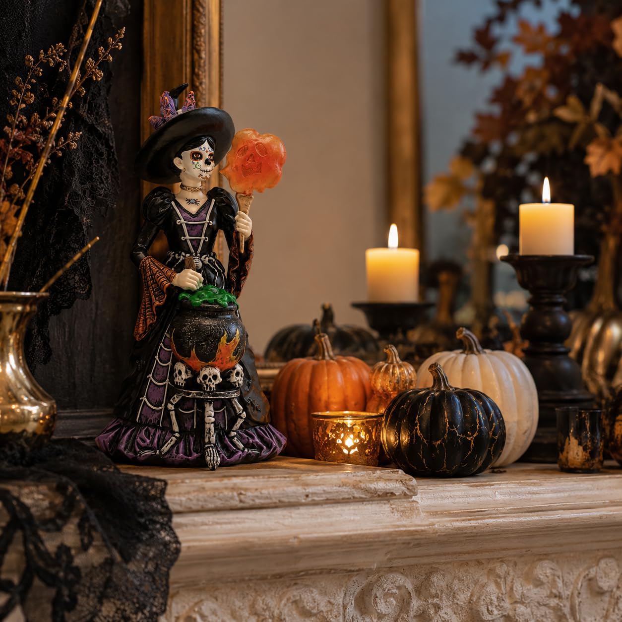 Comfy Hour Fairyland Collection 8", Witch from The Day of The Dead, La Calavera Catrina, Día de Muertos, Halloween Figurine, 4.53" L x 4.1" W x 8.3" H, Polyresin