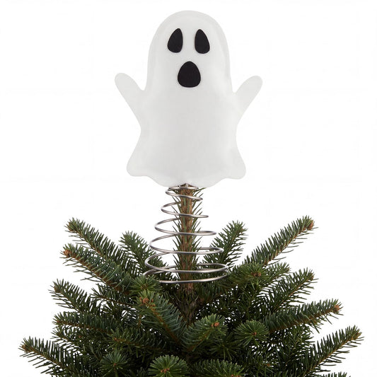 Gejoy 1 Set Halloween Miniature White Ghost Tree Topper Includes Spring Base 4 Inch Tree Ornaments Gift for Colleagues Neighbors Home Halloween Party DIY Decorations
