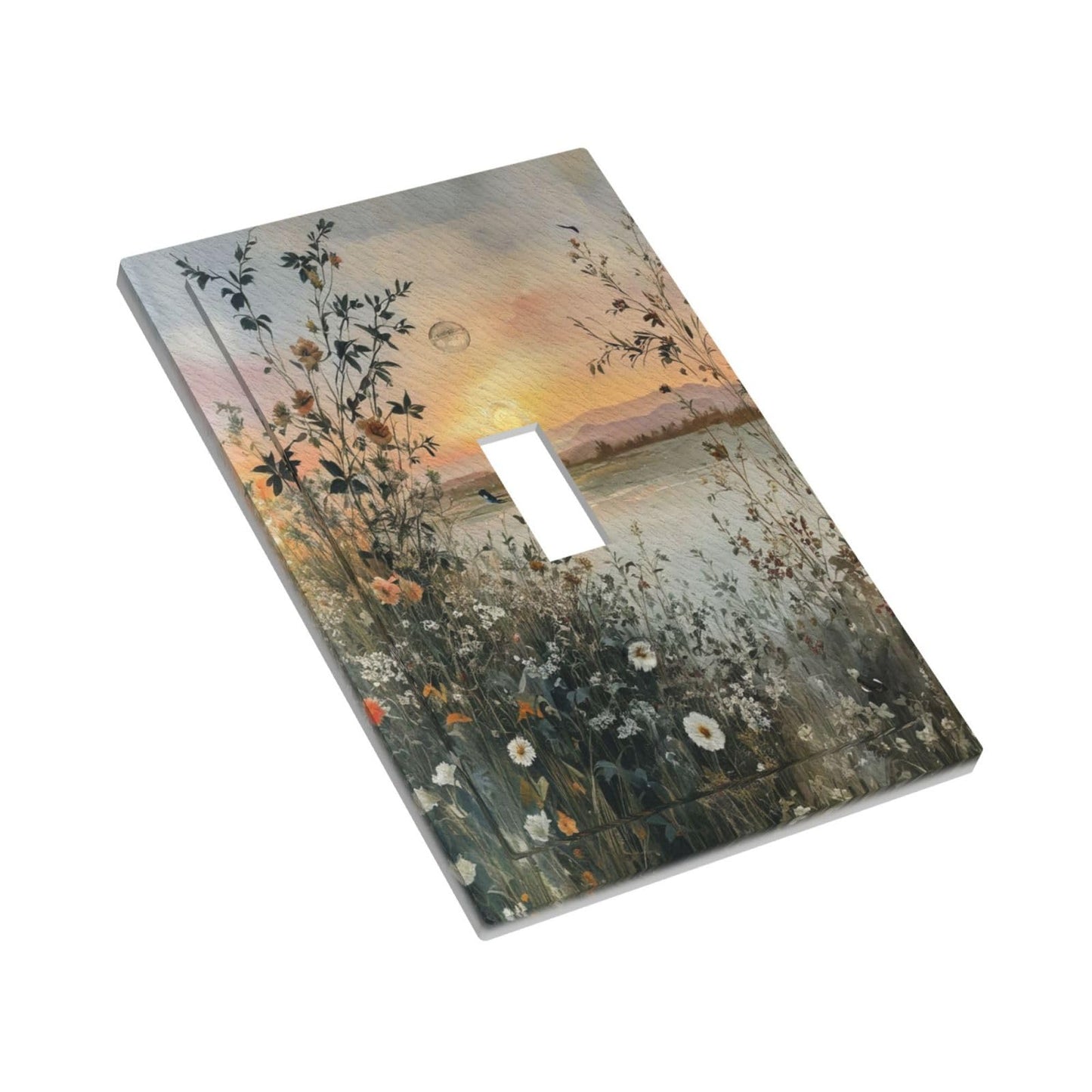 LOLREAI Decorative Light Switch Cover Plate Sunset Plants Flower Daisy Nature Lakescape 1 Gang Wall Plate Cover Single Toggle Switch Plate Covers Jumbo Electrical Switchplate Receptacle Faceplate