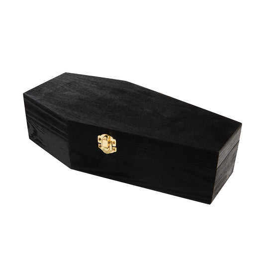Creative Hobbies 12" Black Painted Wooden Coffin Box – Hinged Halloween Casket for Décor, Party Favors, Goth Display, Doll or Pet Memorial