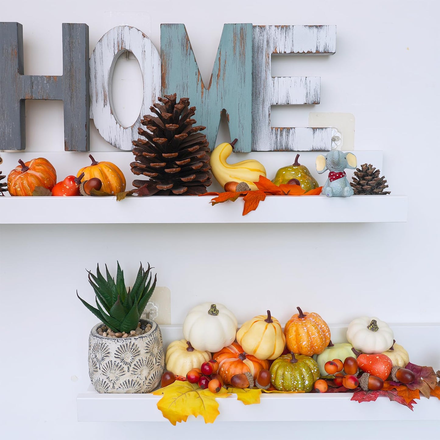 Winlyn 46 Pcs Assorted Small Artificial Pumpkins and Gourds with Acorns Pinecones Maple Leaves Fall Harvest Decor Set for Autumn Party Table Centerpiece Thanksgiving Halloween Wreaths Vase Bowl Filler