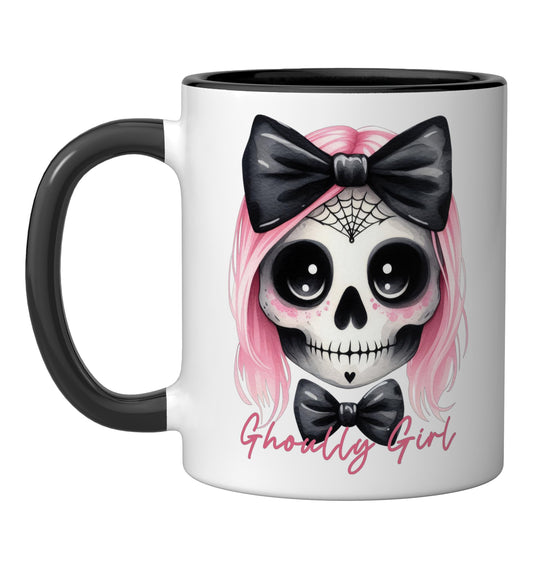 Cute Pink Gothic Halloween Ghoully Girl Ghoul Novelty Ceramic Mug, Black/White