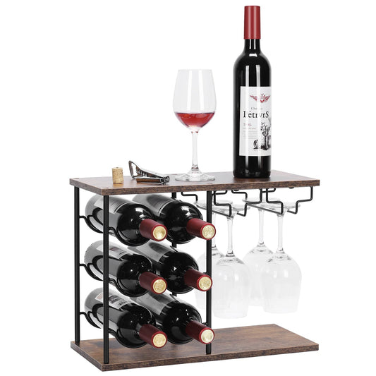 MOOACE Countertop Wine Rack, Wine Bottle Rack with Glass Holder
