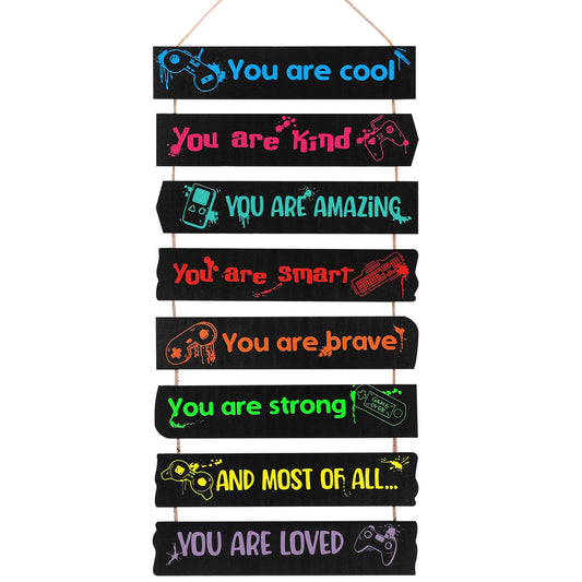 Maitys Game Room Decor for Boys Bedroom, Inspirational Wall Decoration, Wood Gaming Room Decor for Boys Playroom, Christmas Hanging Plaques Signs for Teen Gamer Bedroom