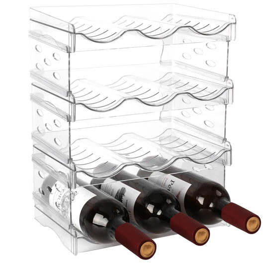 EZ COZY Wine Rack, 4 Tier Water Bottle Organizer for Cabinet, Stackable Clear Wine Holder for Pantry, Refrigerator, Countertop Organization (12 Bottles)