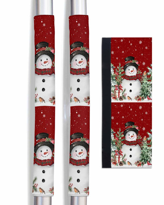 Wohuny Christmas Refrigerator Door Handle Cover Watercolor Snowman Bird Dishwasher Microwave Oven Fridge Stove Handles Trees Snowflakes Gifts Red Fridge Protector Kitchen Appliance Decor Set of 2