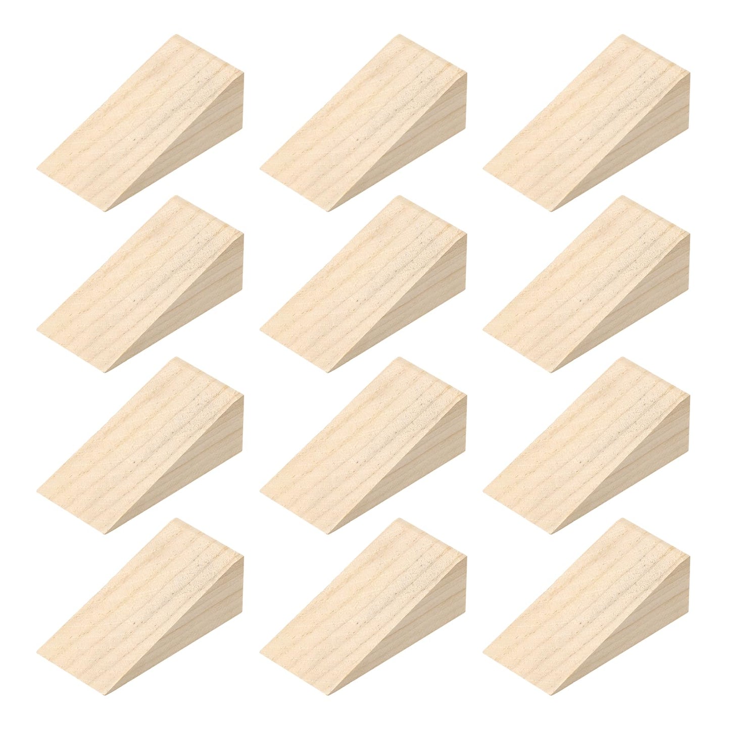 uxcell 12Pcs Wooden Door Stopper, 3.15" x 1.57" x 1.18" Non-Slip Solid Wood Door Wedges Triangle Wooden Doorstop Blocks for Chair Caning Home Office Floor