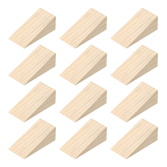 uxcell 12Pcs Wooden Door Stopper, 3.15" x 1.57" x 1.18" Non-Slip Solid Wood Door Wedges Triangle Wooden Doorstop Blocks for Chair Caning Home Office Floor