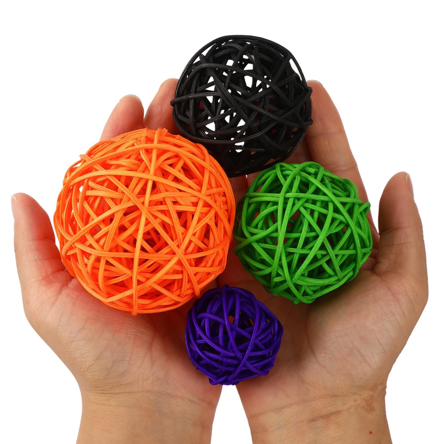 SANNIX 16 Pcs 3 Sizes Big Halloween Rattan Balls Vase Filler, 4 Colors